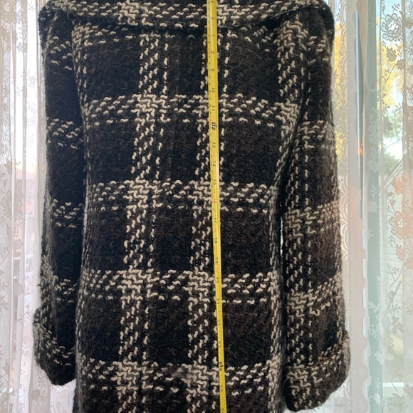 I Madison Black and White Plaid Big Collar Wool Blend Coat - Picture 5 of 12